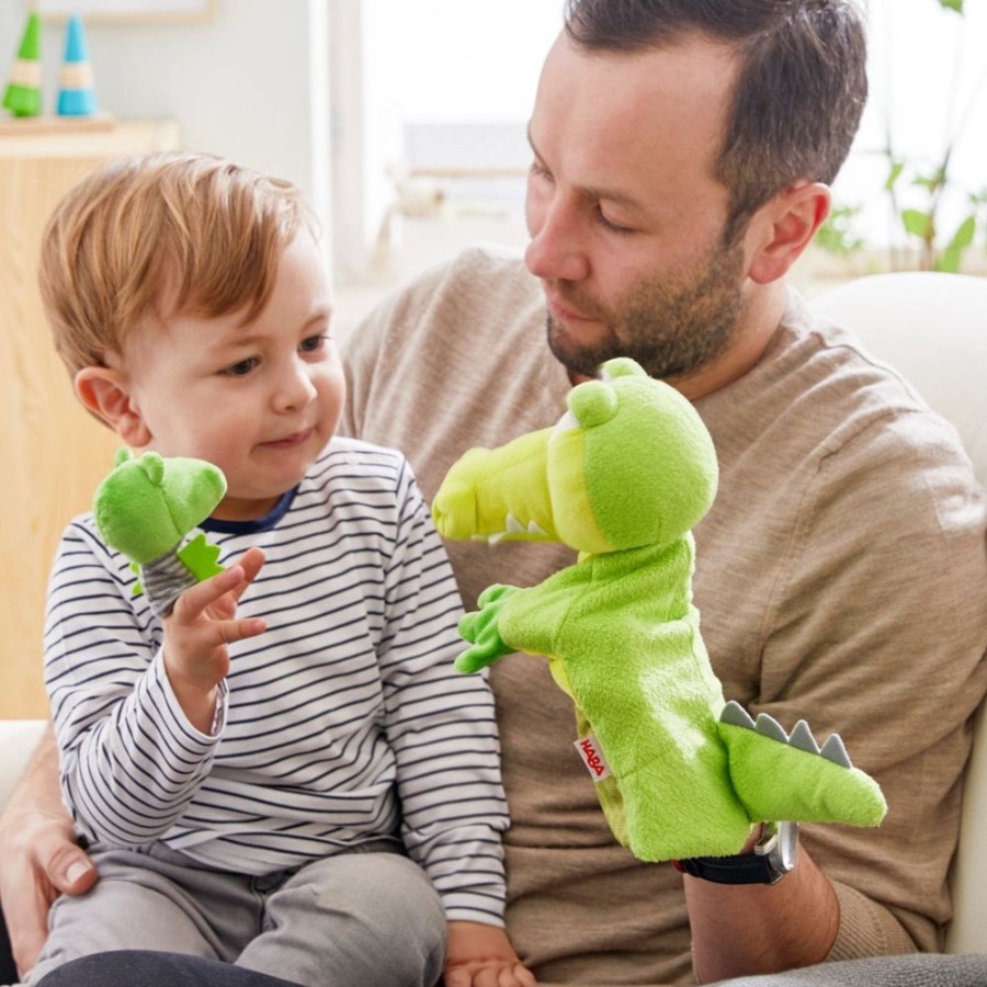 HABA Puppen | Handpuppe Krokodil Mit Baby-Fingerpuppe