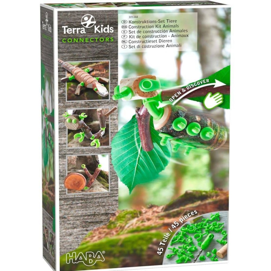 HABA Terra Kids Naturspielzeug | Terra Kids Connectors 45-Teiliges Tiere-Set