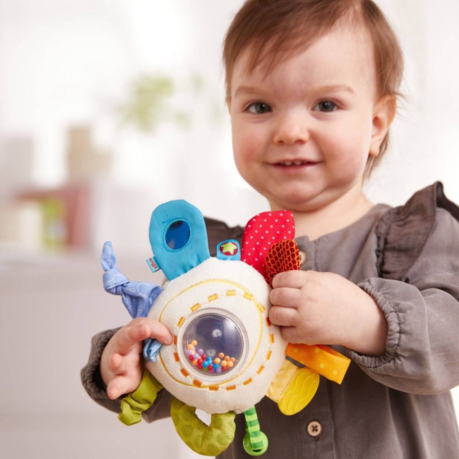 HABA Plusch-Babyspielzeug | Beisring Kuscheliges Regenbogen-Rundes Aktivitatsspielzeug