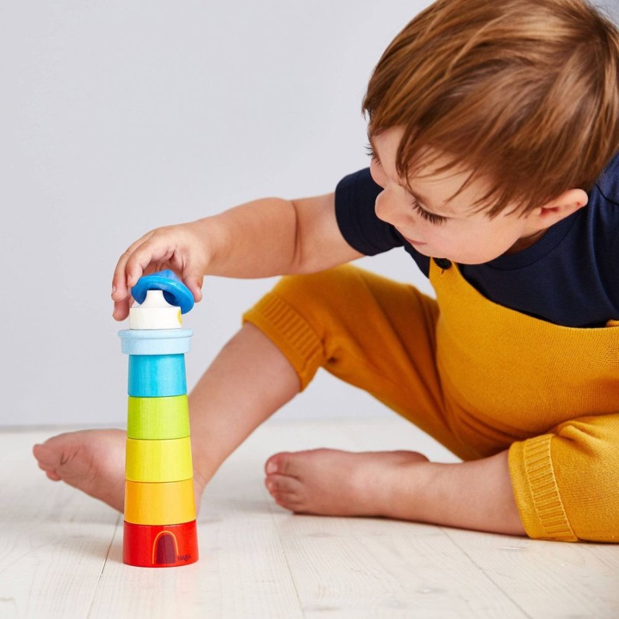 HABA Formsortierer + Stapelspielzeug | Leuchtturm Regenbogen-Stapler Aus Holz